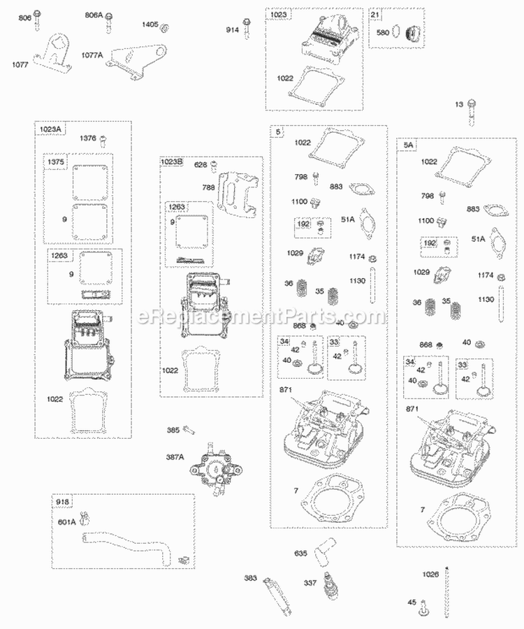 Cylinder Heads Rocker Covers Diagram and Parts List for  Briggs and Stratton Engine